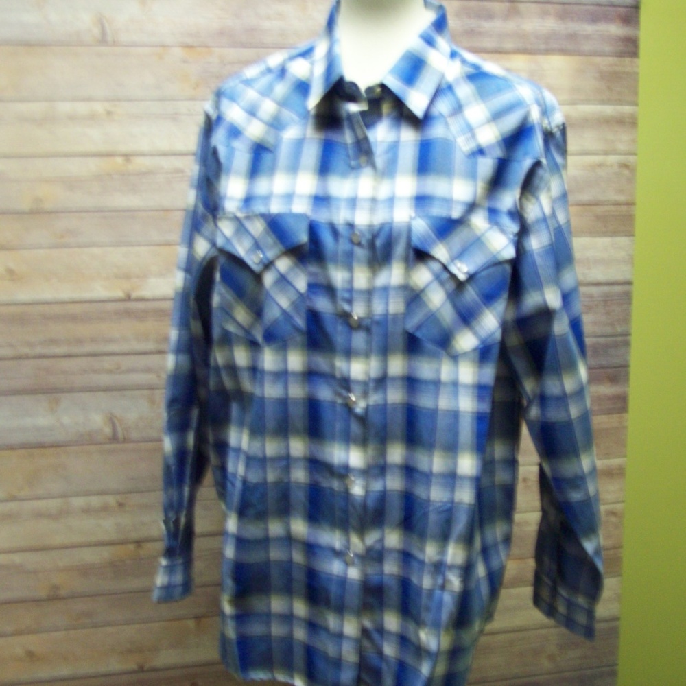 NWT Womens Western Express Blue & White Snap Shirt
